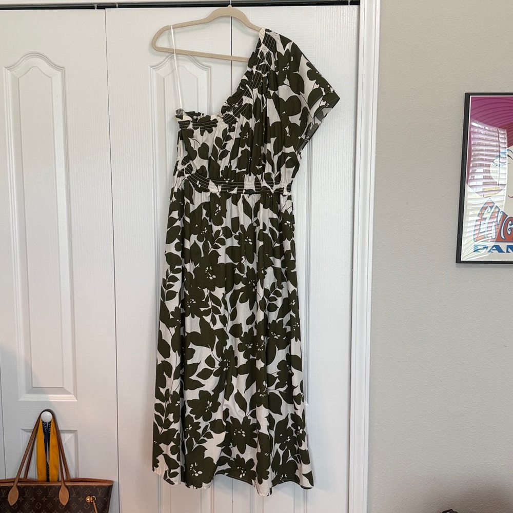 J. Crew Olive and White Patterned Dress size XL